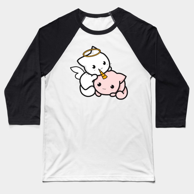 cat angel and cat unicorn Baseball T-Shirt by Kutaitum